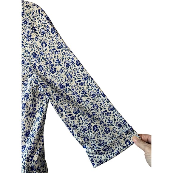 Tuckernuck Womens Dress‎ Medium Blue White Floral Print 3/4 Sleeve Button Down - Picture 4 of 9